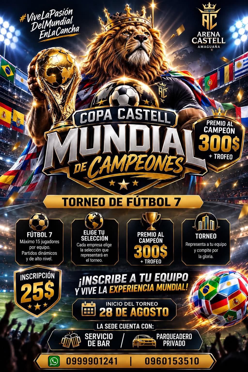 Flyer de Copa Castell · Mundial de Campeones; información transcrita junto a la imagen